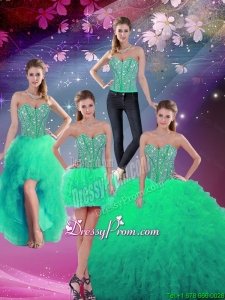 Fabulous Sweetheart Beaded and Ruffles Detachable Quinceanera Dresses in Turquoise