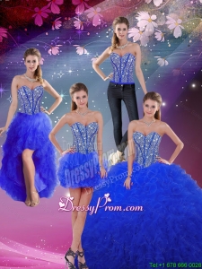 Fabulous Sweetheart Beaded and Ruffles Royal Blue Detachable Quinceanera Dresses