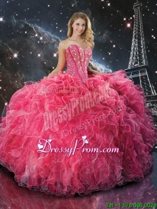 Modest Coral Red Sweetheart Quinceanera Dresses with Beading and Ruffles