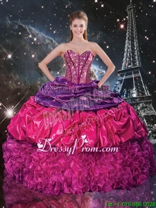 Popular Beaded Multi Color Quinceanera Dresses with Pick Ups and Ruffles