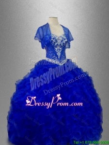 Cheap Sweetheart Quinceanera Dresses with Beading and Ruffles in Blue