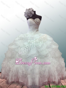 New Style Sweetheart Ball Gown White Quinceanera Dresses with Beading and Ruffles