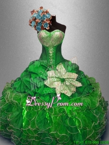 Best Selling Green Quinceanera Dresses with Sequins and Ruffles