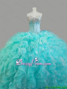 Elegant Beaded Sweetheart Quinceanera Dresses in Aqua Blue