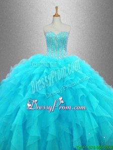 Elegant Beaded Sweetheart Quinceanera Gowns in Aqua Blue