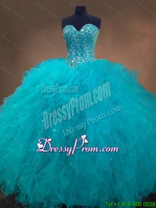 Elegant Beaded and Ruffles Quinceanera Gowns in Aqua Blue