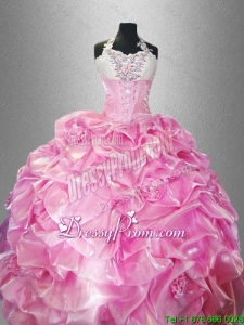 Perfect Halter Top Quinceanera Dresses with Pick Ups and Hand Made Flowers