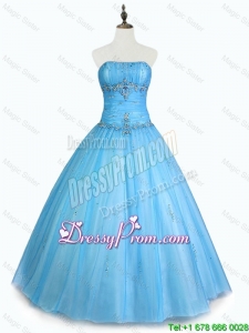 Simple Strapless Beaded Quinceanera Dresses with Floor Length