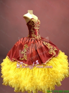 Beautiful Wine Red and Yellow Sweet 16 Dresses with Appliques and Ruffles