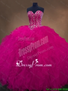 Luxurious Sweetheart Beaded Quinceanera Dresses in Hot Pink