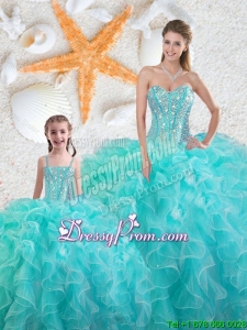 Beautiful Aqua Blue Macthing Sister Dresses with Beading and Ruffles