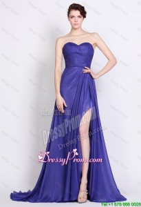 Luxurious Sweetheart High Slit Prom Dresses in Royal Blue