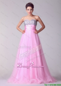 Pretty Princess Sweetheart Rose Pink Prom Dresses with Brush Train