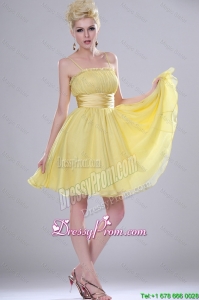 Pretty Yellow Mini Length Prom Dresses 2015 with Spaghetti Straps