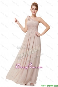 Beautiful Ruched Champagne Prom Dresses 2016 with One Shoulder