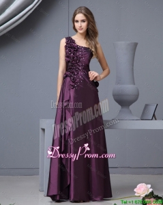 Elegant One Shoulder Beaded Prom Dresses 2015 with Hand Made Flowers
