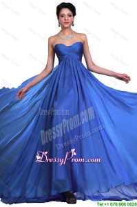Perfect Sweetheart Ruched Blue Prom Dresses 2016 with Brush Train