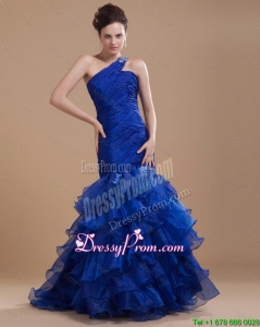 Pretty One Shoulder Ruffled Layers Prom Gowns with Mermaid