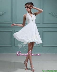 2016 Cheap Empire Halter Top White Prom Dresses with Beading