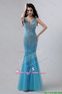 2016 Luxurious Mermaid Beaded Prom Dresses with V Neck