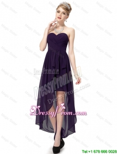Beautiful High Low Sweetheart Purple Prom Dresses with Ruching