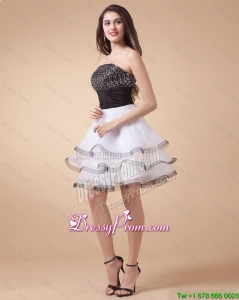 Beautiful Sequined White and Black Prom Dresses with Mini Length