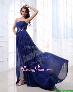 Gorgeous Beading Brush Train Strapless Prom Dresses 2016 in Royal Blue