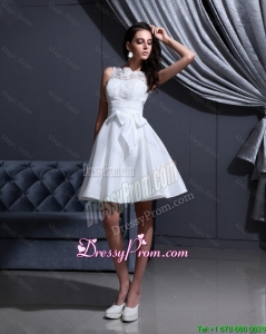 New Style White A Line Prom Gowns 2016 with Lace and Bowknot