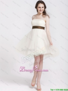 Elegant Strapless Tulle Sashes Prom Gowns in Champagne