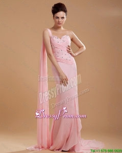 2016 Gorgeous Empire One Shoulder Brush Train Prom Dresses with Watteau Train