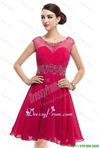 Beautiful Mini Length Scoop Hot Pink Prom Dresses with Cap Sleeves