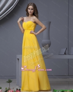 Best Empire Ruching Yellow Long Prom Dresses