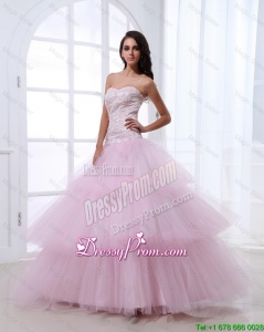 Wonderful Sweetheart Baby Pink Prom Dresses with Sequins and Ruffled Layers