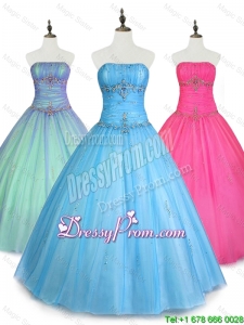 2016 Custom Made Strapless Ball Gown Sweet 16 Dresses with Beading