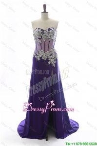 Gorgeous Sweetheart Beading Brush Train Prom Dresses in Purple