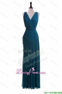 Gorgeous V Neck Belt and Ruching Long Prom Dresses for 2016
