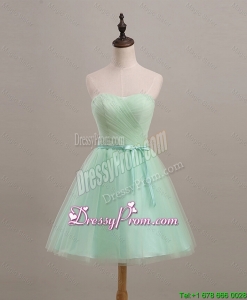 Cheap Ruching and Belt Apple Green Short Prom Dresses for 2016