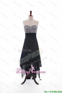 Custom Made Empire Strapless Beaded High Low Prom Dresses in Black