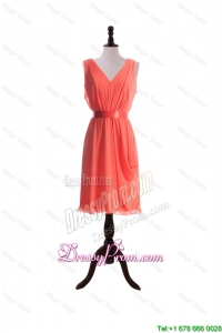 Vintage Empire V Neck Prom Dresses with Sashes in Watermelon
