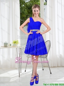 Custom Made One Shoulder Mini-length Dama Dresses in Royal Blue