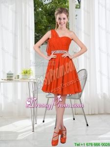 Rust Red One Shoulder Dama Dresses with Beading and Belt