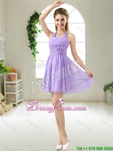 Modest Halter Top Hand Made Flowers Dama Dresses in Purple