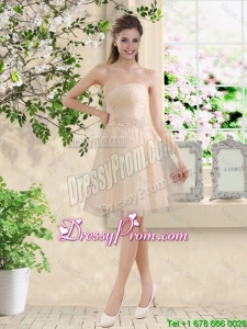 Comfortable Strapless Champagne Dama Dresses with Knee Length