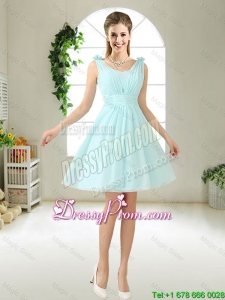 Comfortable Straps Light Blue Dama Dresses with Hand Made Flowers