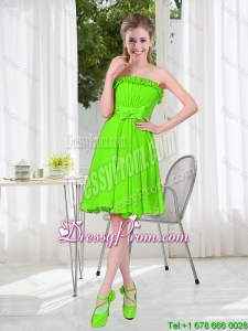 A Line Strapless Bowknot Custom Made Prom Dresses in Spring Green