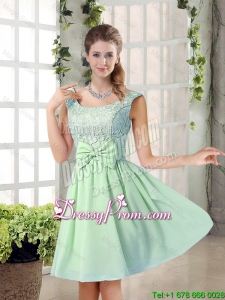Elegant A Line Straps Lace Prom Dresses with Bowknot