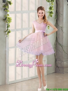 Perfect V Neck Strapless Short Prom Dresses with Bowknot