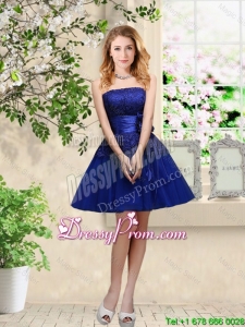 Popular Hand Made Flowers Royal Blue Prom Dresses with Appliques