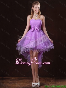 Pretty Strapless Bowknot Prom Dresses with High Low