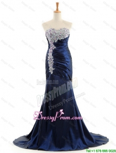Custom Made Mermaid Royal Blue Prom Dresses with Brush Train